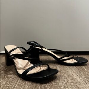 Black double ankle strap heels